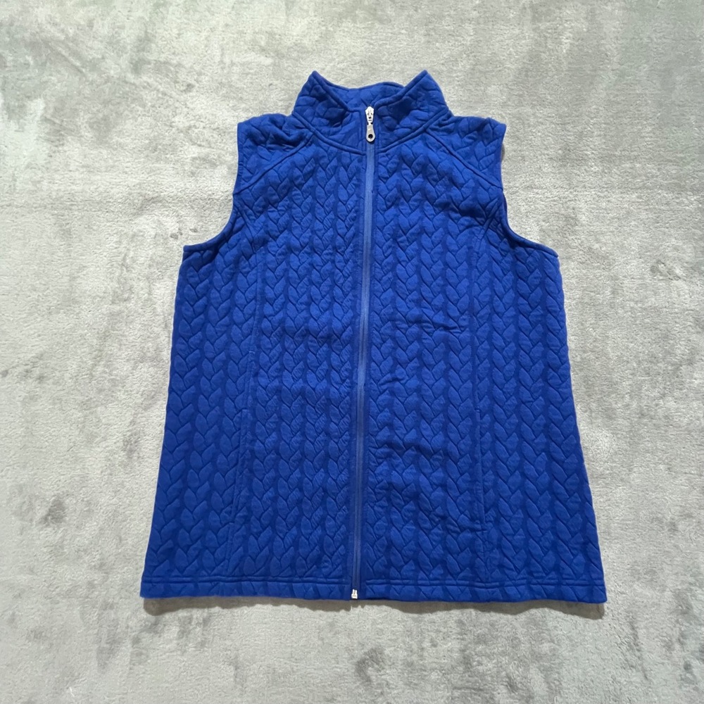 Liberty Lane Quilted Vest Women Medium Blue Full Zip Mock Neck Sleeveless